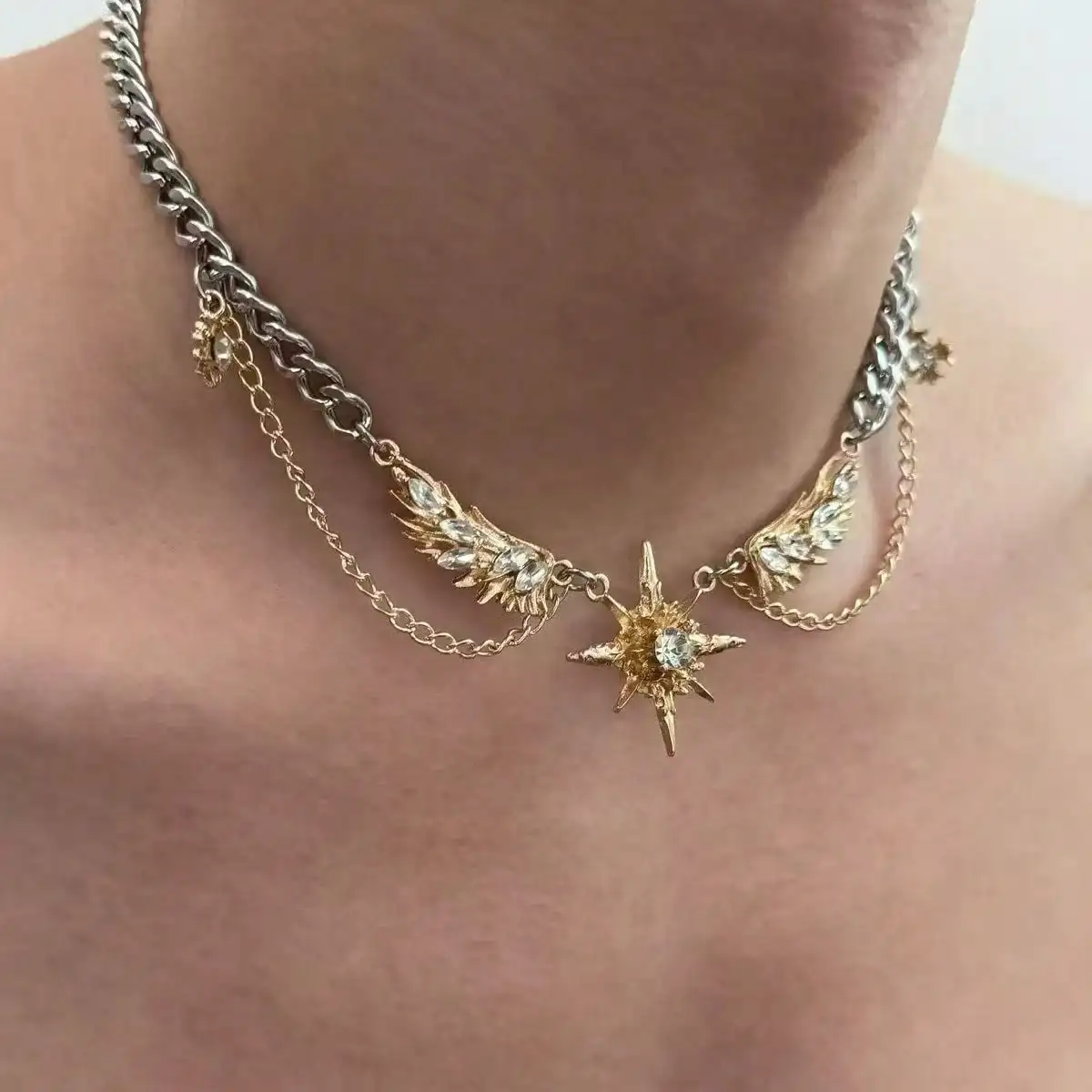 Men Accessories Neck Chain - Gotycki Punk Złoty Naszyjnik Choker ze