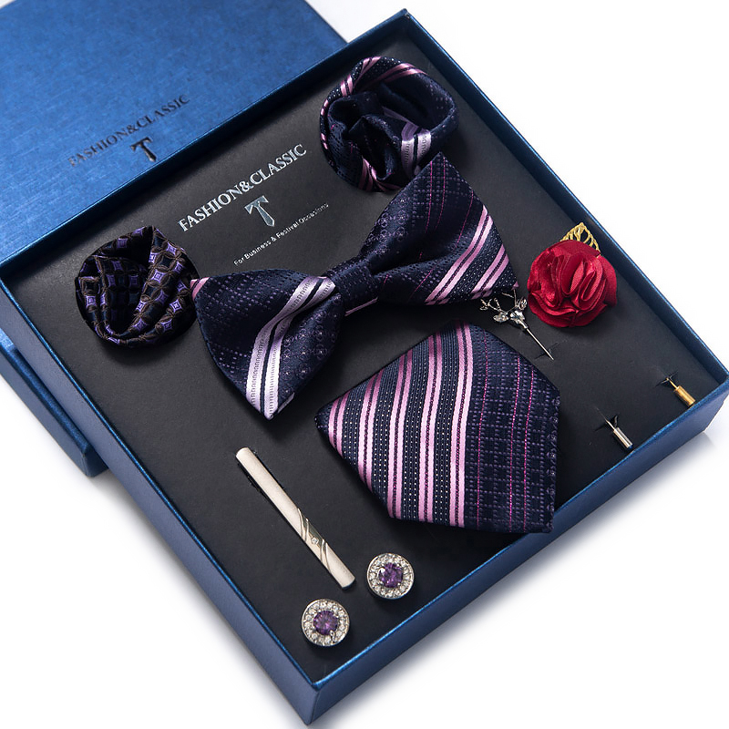 Neck Tie Set Box - Prezent świąteczny Krawat Chusteczka Kieszonkowe kwadraty